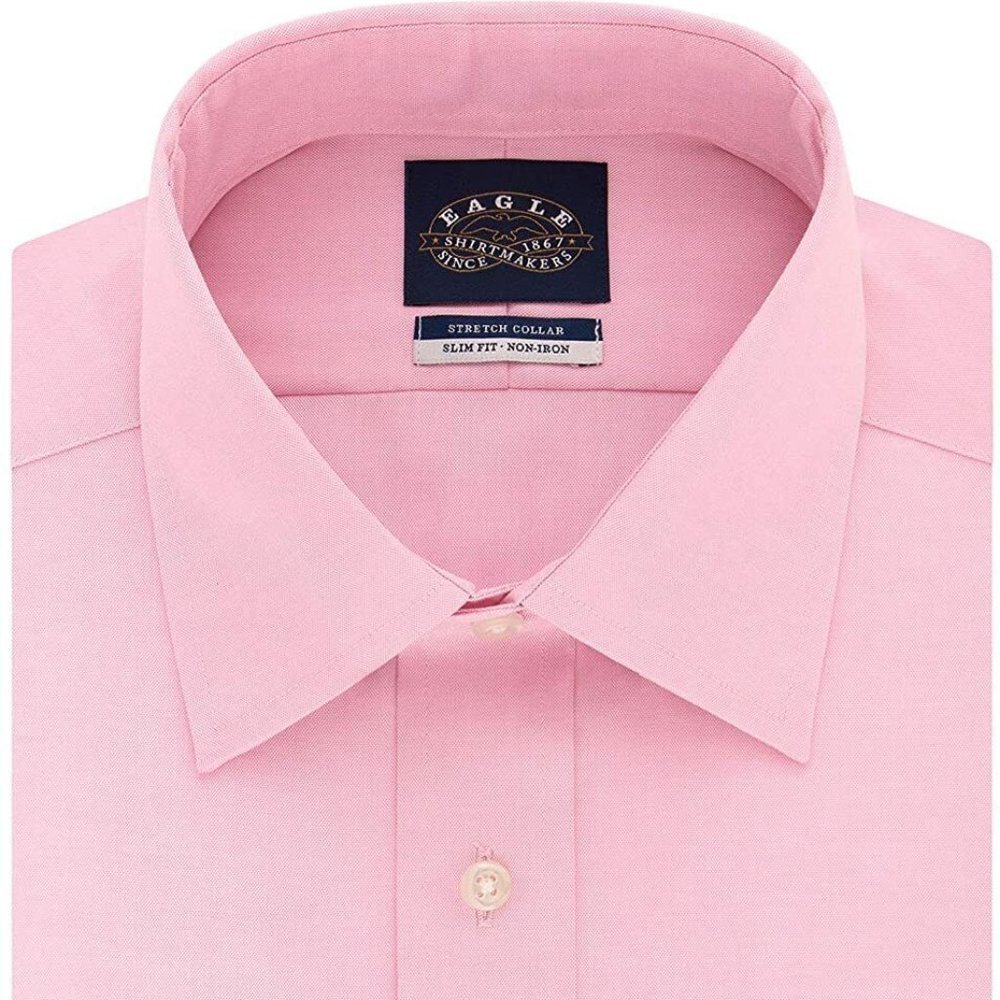 Eagle Men's Dress Shirt Slim Fit Non Iron Stretch Collar Solid Pink 17 1/2 32/33